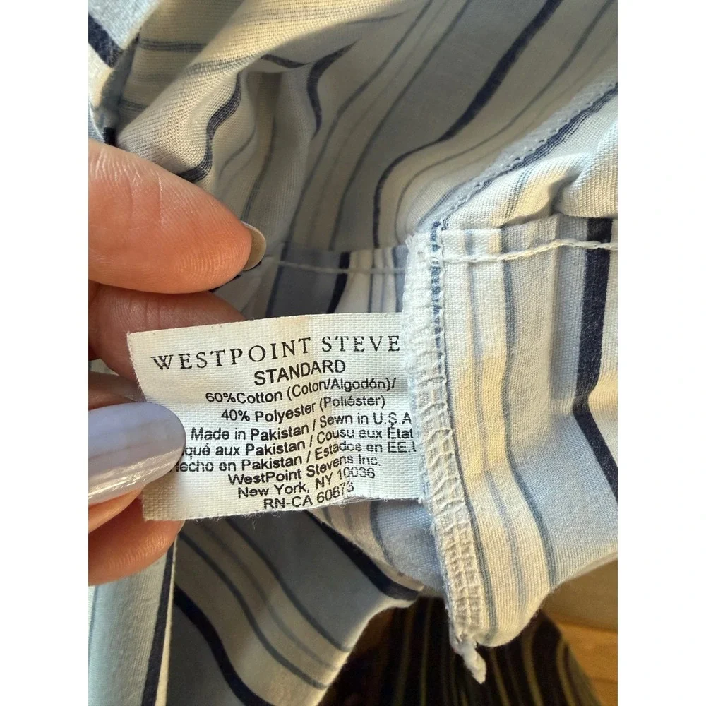 WestPoint Stevens Blue White Striped Standard Pillowcase Set 2pc Cotton Blend